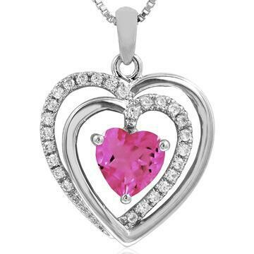 Double Heart Pink Topaz Pendant with Diamond Accent White Gold Double Heart Pink Topaz Pendant with Diamond Accent White Gold