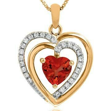 Double Heart Ruby Pendant with Diamond Accent 14KT Gold