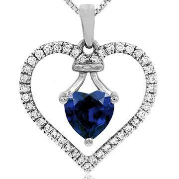 Heart Blue Sapphire Pendant with Diamond Frame 14KT Gold Heart Blue Sapphire Pendant with Diamond Frame 14KT Gold