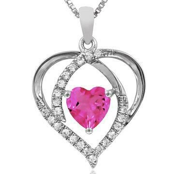 Heart Pink Topaz Pendant with Diamond Accent 14KT Gold