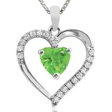 Heart Peridot Pendant with Diamond Accent 14KT Gold