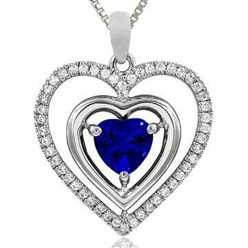 Double Heart Blue Sapphire Pendant with Diamond Frame 14KT Gold Double Heart Blue Sapphire Pendant with Diamond Frame 14KT Gold