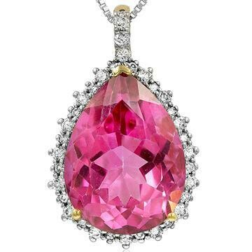 Premium Pink Topaz Teardrop Pendant with Diamond Frame Yellow Gold