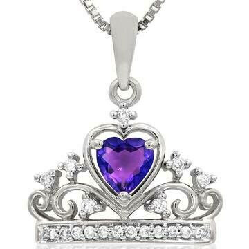 Amethyst Heart Crown Pendant with Diamond Accent 14KT Gold