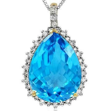 Premium Blue Topaz Teardrop Pendant with Diamond Frame Yellow Gold