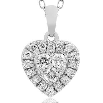 Heart Diamond Cluster Necklace 14K White Gold