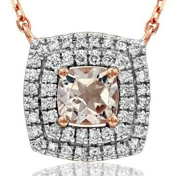 Cushion Morganite Necklace with Diamond Frame Rose Gold