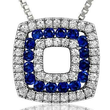 Cushion Blue Sapphire Pendant with Diamond Accent 14KT Gold Cushion Blue Sapphire Pendant with Diamond Accent 14KT Gold