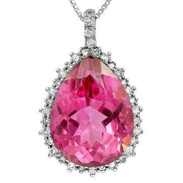 Premium Pink Topaz Teardrop Pendant with Diamond Frame White Gold