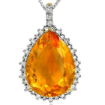 Premium Citrine Teardrop Pendant with Diamond Frame Yellow Gold