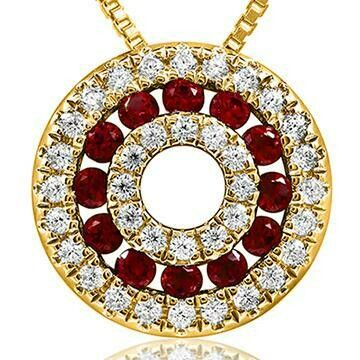 Ruby Disc Pendant with Diamond Accent Yellow Gold