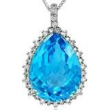 Premium Blue Topaz Teardrop Pendant with Diamond Frame White Gold