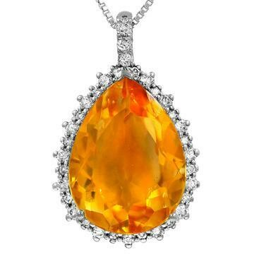 Premium Citrine Teardrop Pendant with Diamond Frame White Gold