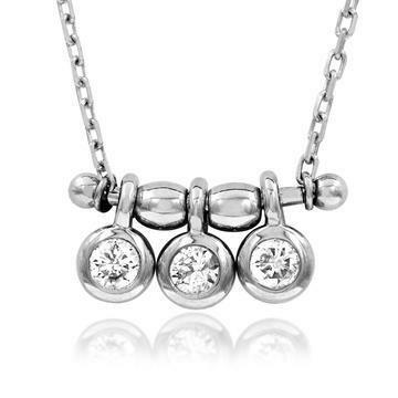 Three-Stone Dangle Diamond Necklace White Gold