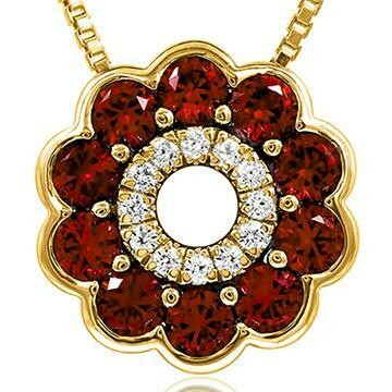 Floral Ruby Pendant with Diamond Accent Yellow Gold