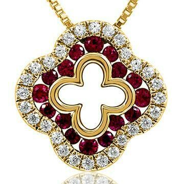 Clover Ruby Pendant with Diamond Accent Yellow Gold Clover Ruby Pendant with Diamond Accent Yellow Gold