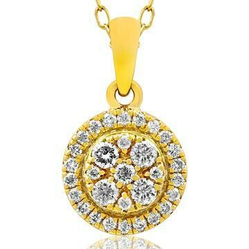 Round Diamond Cluster Necklace Yellow Gold Round Diamond Cluster Necklace Yellow Gold