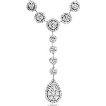 Diamond Cluster Necklace with Teardrop Pendant White Gold