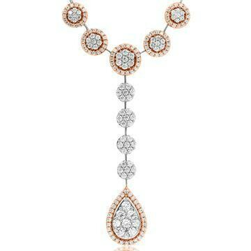 Diamond Cluster Necklace with Teardrop Pendant Two Tone Gold