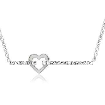 Diamond Bar Necklace with Heart White Gold Diamond Bar Necklace with Heart White Gold