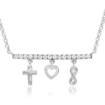 Diamond Bar Necklace with Dangle Charms White Gold Diamond Bar Necklace with Dangle Charms White Gold