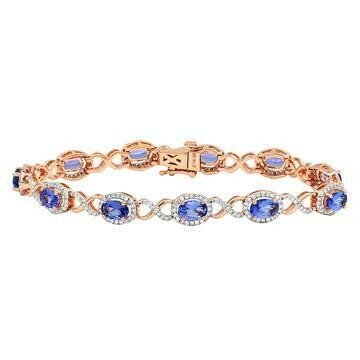 Open Gold Tanzanite Bangle with Diamond Cluster Rose Gold