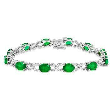 Oval Emerald Twist Bracelet with Diamond Accent White Gold