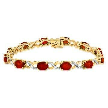 Oval Garnet Twist Bracelet with Diamond Accent Yellow Gold