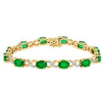 Oval Emerald Twist Bracelet with Diamond Accent Yellow Gold