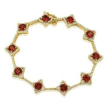 Cross Ruby Bracelet with Diamond Accent Yellow Gold