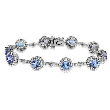 Tanzanite Halo Bracelet with Diamond Accent White Gold Tanzanite Halo Bracelet with Diamond Accent White Gold
