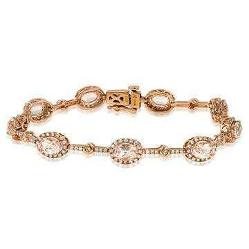 Oval Morganite Halo Bracelet with Diamond Accent Rose Gold
