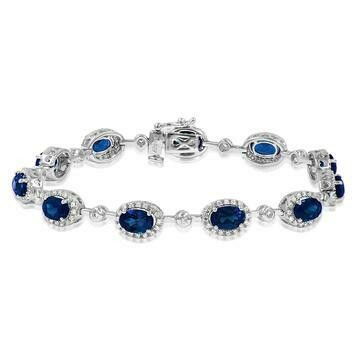 Oval Blue Sapphire Halo Bracelet with Diamond Accent White Gold Oval Blue Sapphire Halo Bracelet with Diamond Accent White Gold