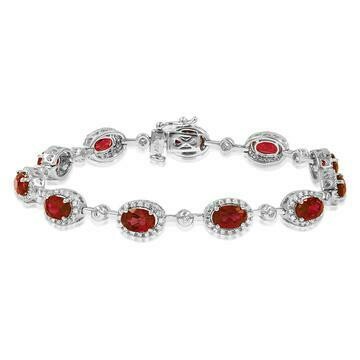 Oval Ruby Halo Bracelet with Diamond Accent White Gold