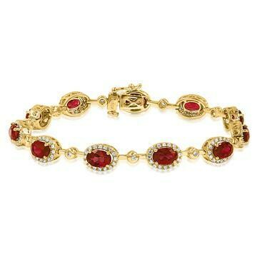 Oval Ruby Halo Bracelet with Diamond Accent Yellow Gold