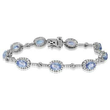 Oval Tanzanite Halo Bracelet with Diamond Accent White Gold