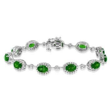 Oval Emerald Halo Bracelet with Diamond Accent White Gold Oval Emerald Halo Bracelet with Diamond Accent White Gold