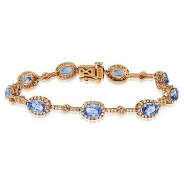 Oval Tanzanite Halo Bracelet with Diamond Accent Rose Gold