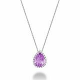 Hollow Flower Amethyst &amp; Diamond Pendant 0.07CTDI White Gold