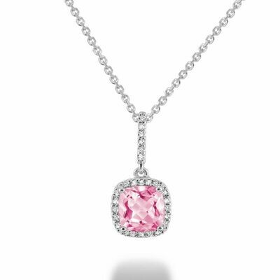 Cushion Cut Amethyst &amp; Diamond Halo Pendant 0.10CTDI White Gold