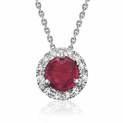 Ruby & Diamond Halo Pendant 0.07CTDI White Gold Ruby & Diamond Halo Pendant 0.07CTDI White Gold