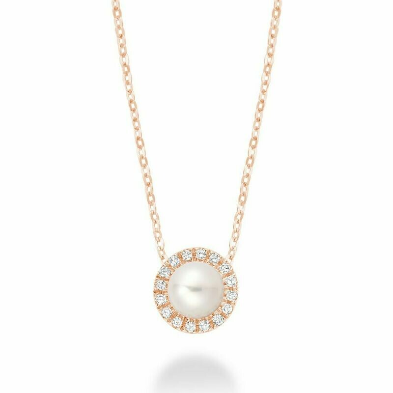 Freshwater Pearl &amp; Diamond Pendant 0.05CTDI Rose Gold