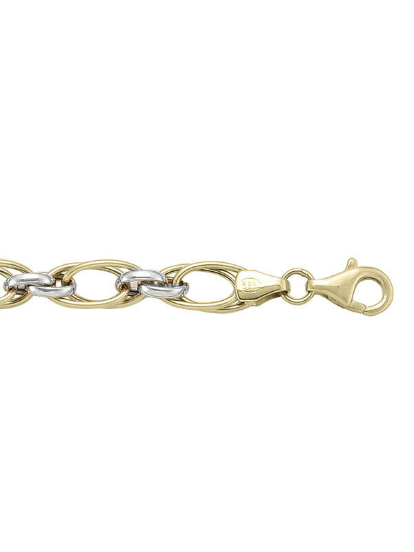 Yellow &amp; White Gold Two Tone Hollow Fancy Link Bracelet 14KT