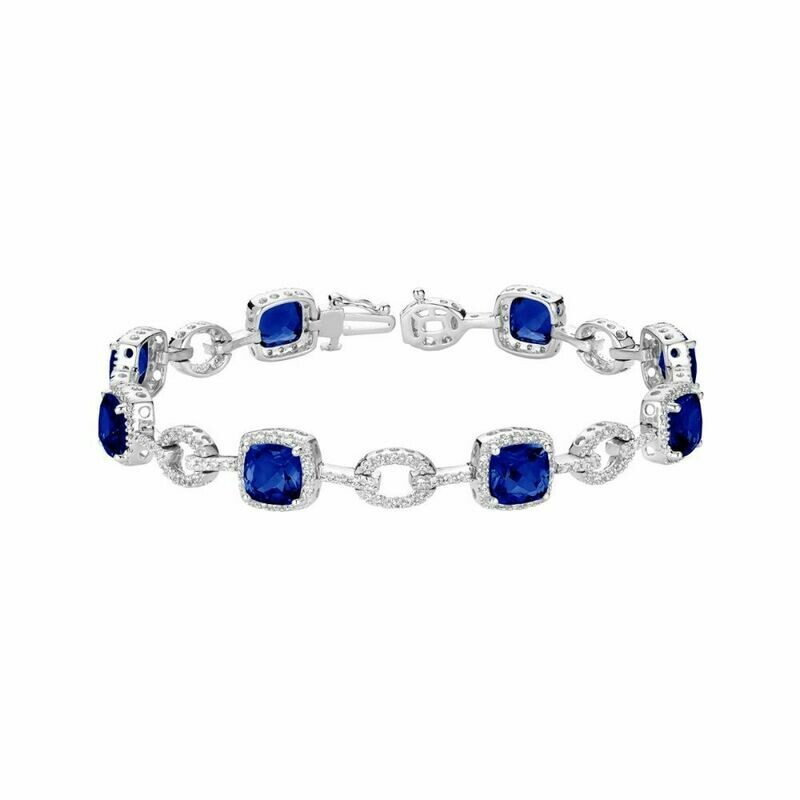 Created Blue Sapphire & Diamond Bracelet White Gold Created Blue Sapphire & Diamond Bracelet White Gold