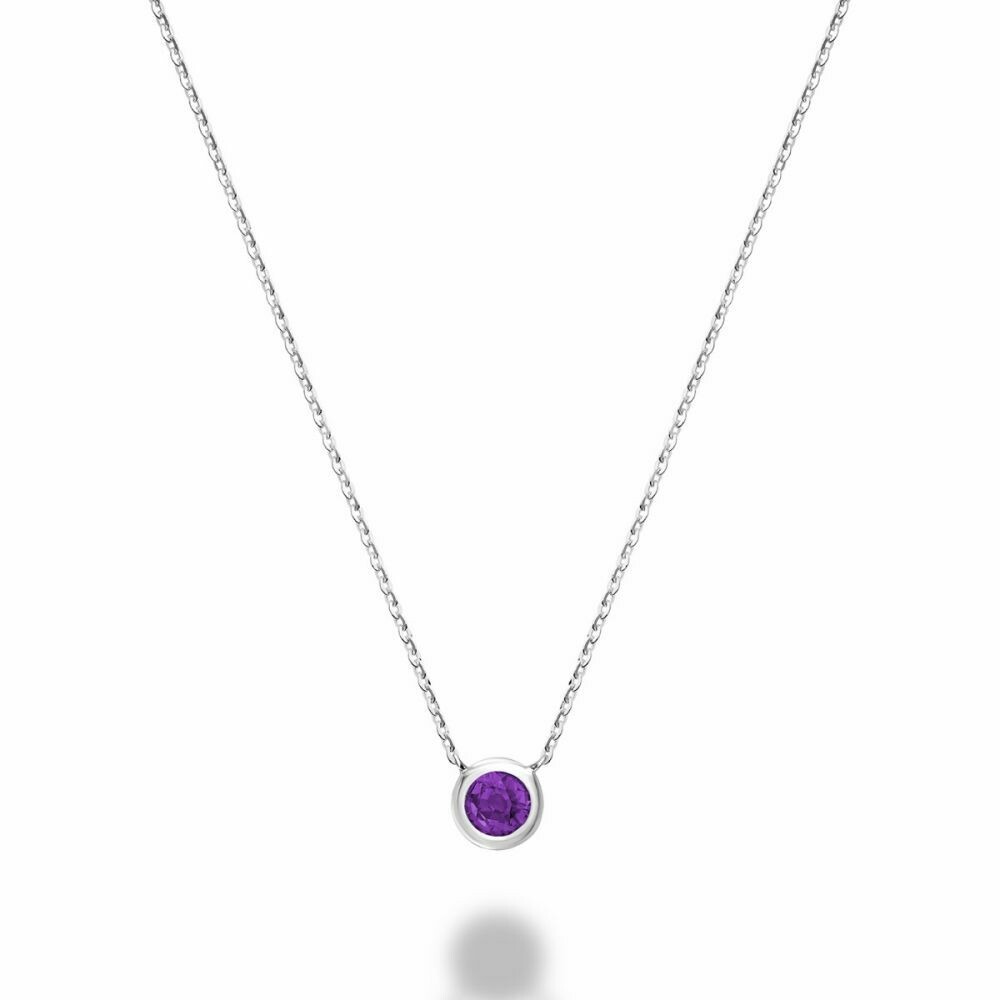 Bezel Set Amethyst Necklace White Gold