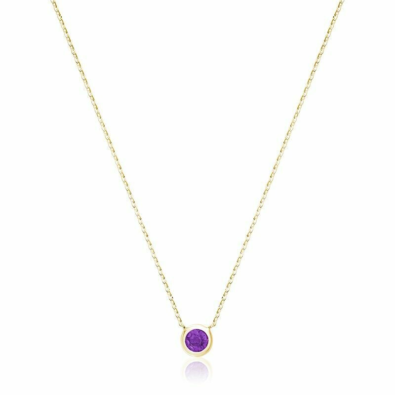 Bezel Set Amethyst Necklace Yellow Gold