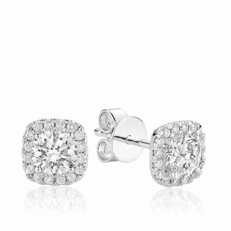 Cushion Mount Diamond Stud Earrings 0.75CTDI White Gold