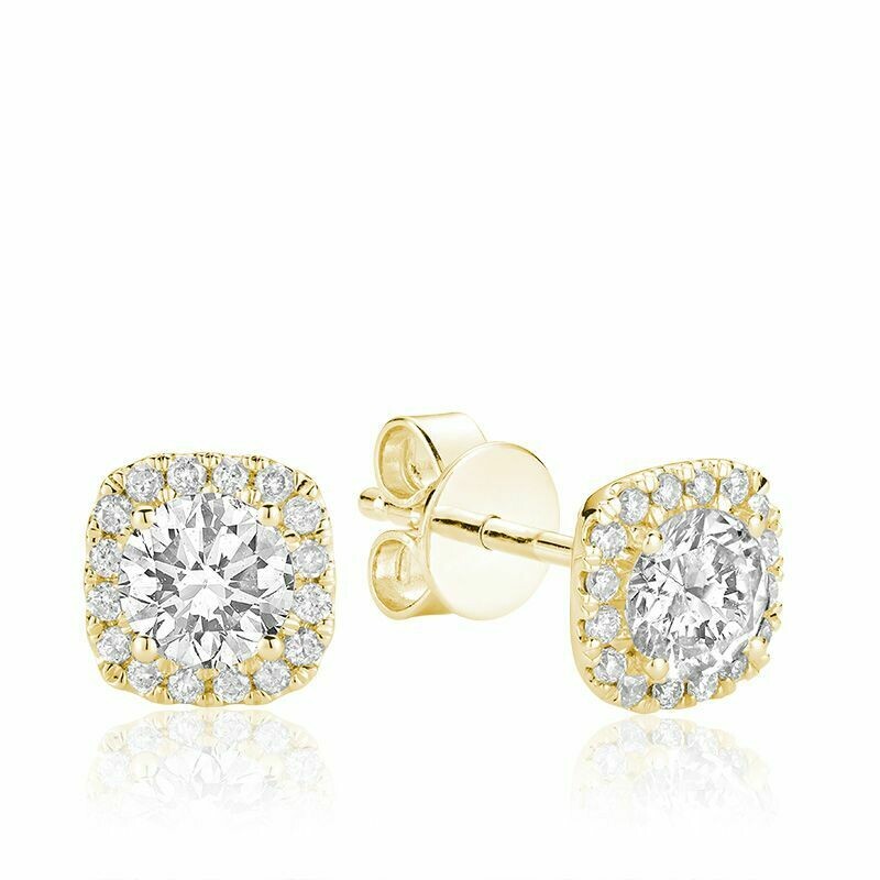 Cushion Mount Diamond Stud Earrings 0.25CTDI Yellow Gold