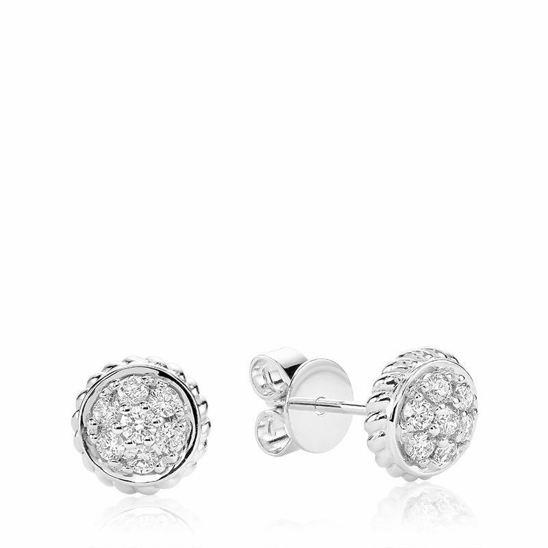 Round Milgrain Diamond Stud Earrings White Gold