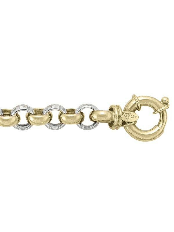 Yellow &amp; White Gold Two Tone Hollow Rolo Bracelet 14KT